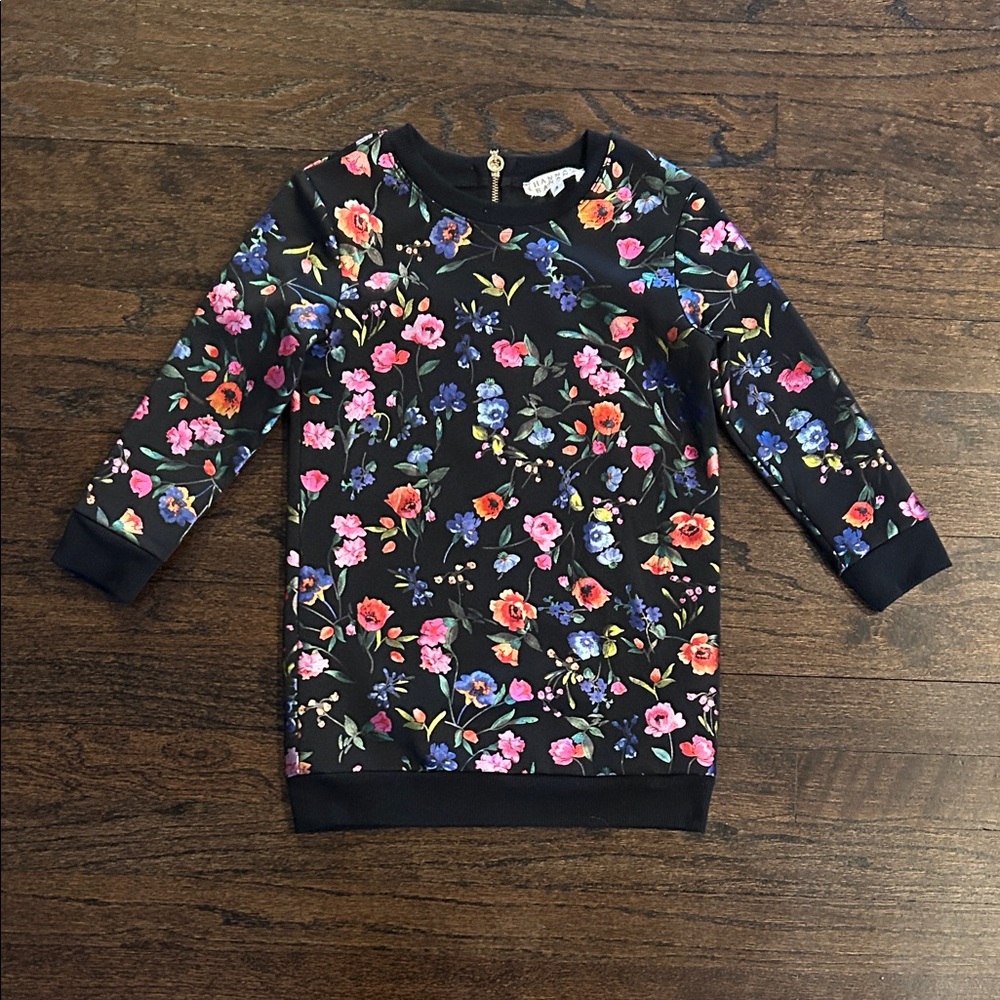 Hannah Banana Girls Black Floral Sweatshirt Dress with Multicolor Blooms Size 4